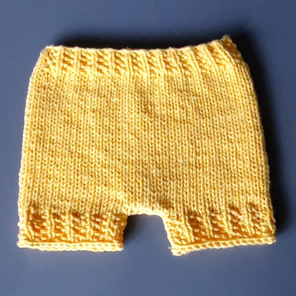 Hand Crafted Handknit Bright Yellow Cotton Baby Shorts 0-3M